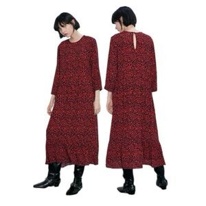 Zara Red / Black Leopard Print Loose Flowy Animal Print Size XL